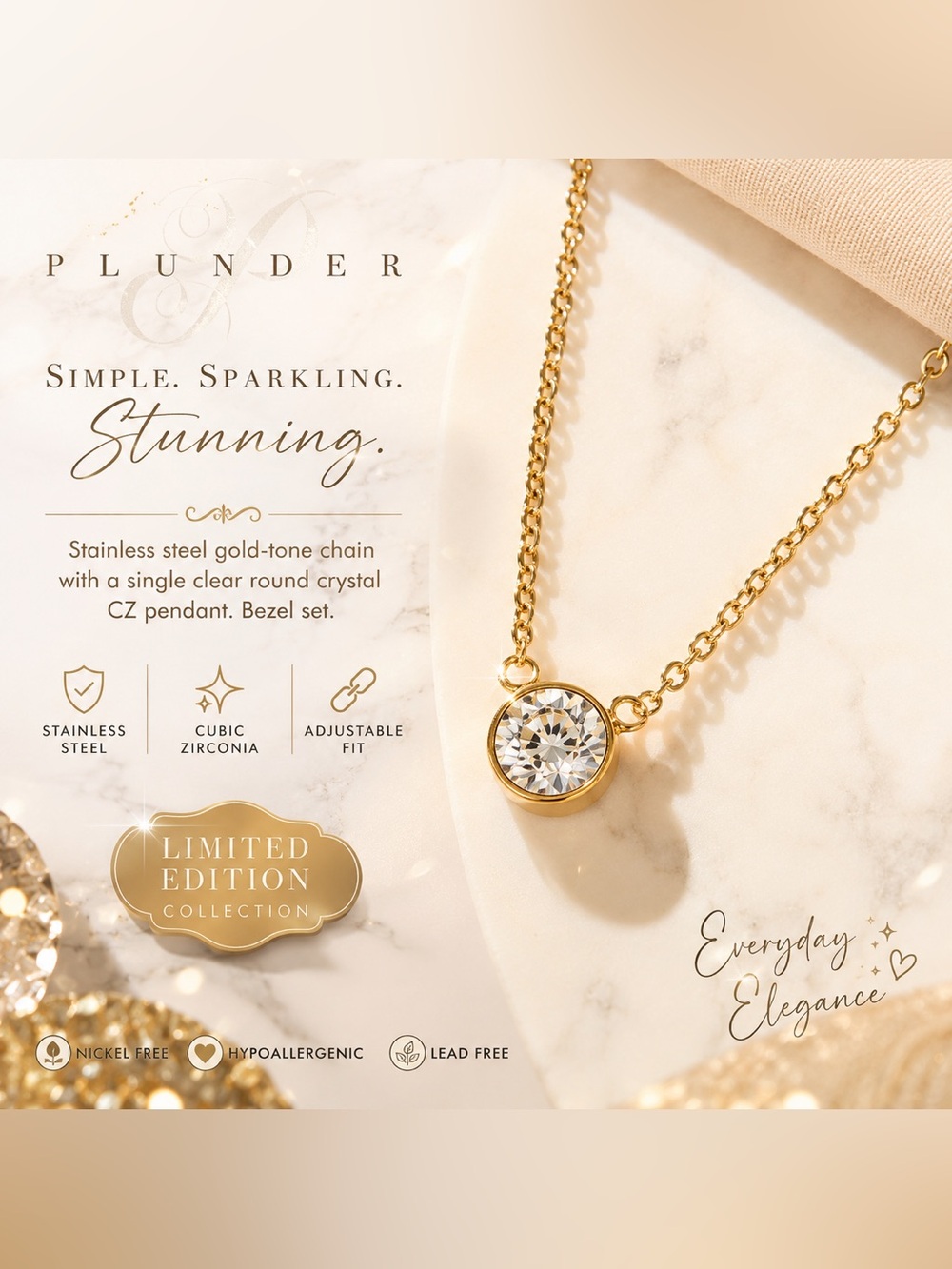 Plunder Gold-Tone Necklace with Crystal CZ limited edition collection